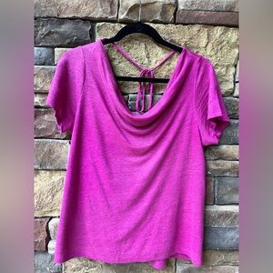 Anthro Maeve drape neck top tie back sz Small Fuchsia